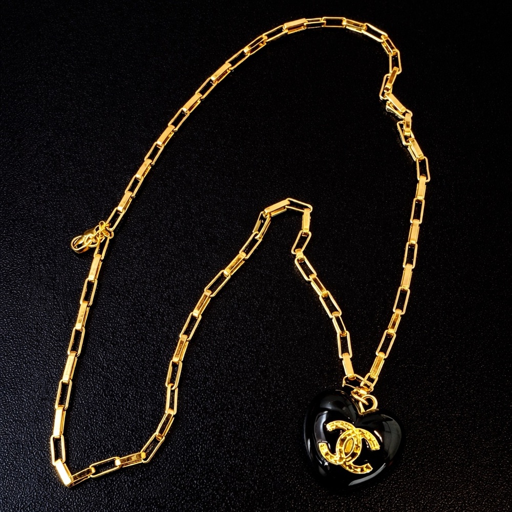 Black heart upcycled necklace